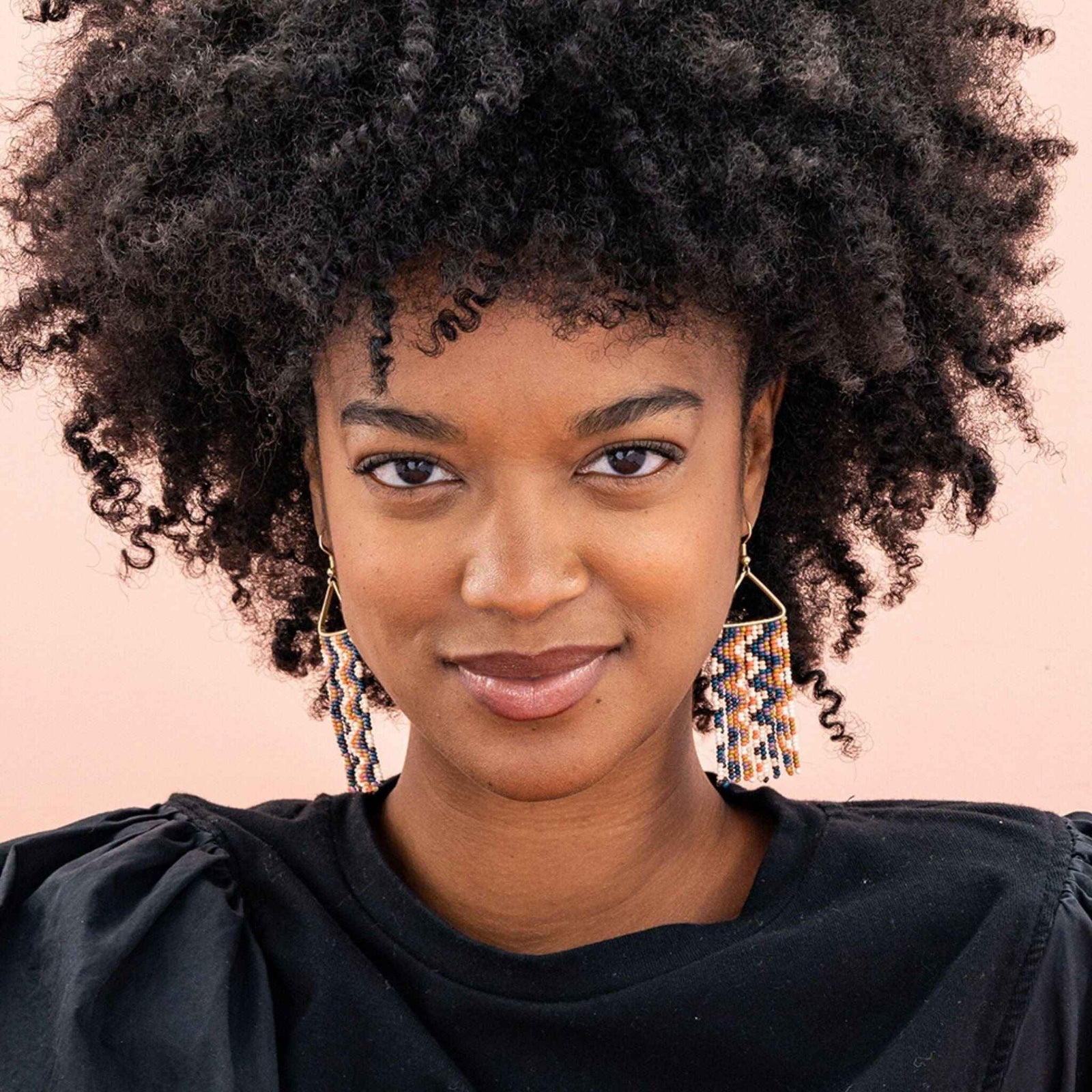 Whitney Wavy Beaded Fringe Earrings Citron and Coral Wholesale