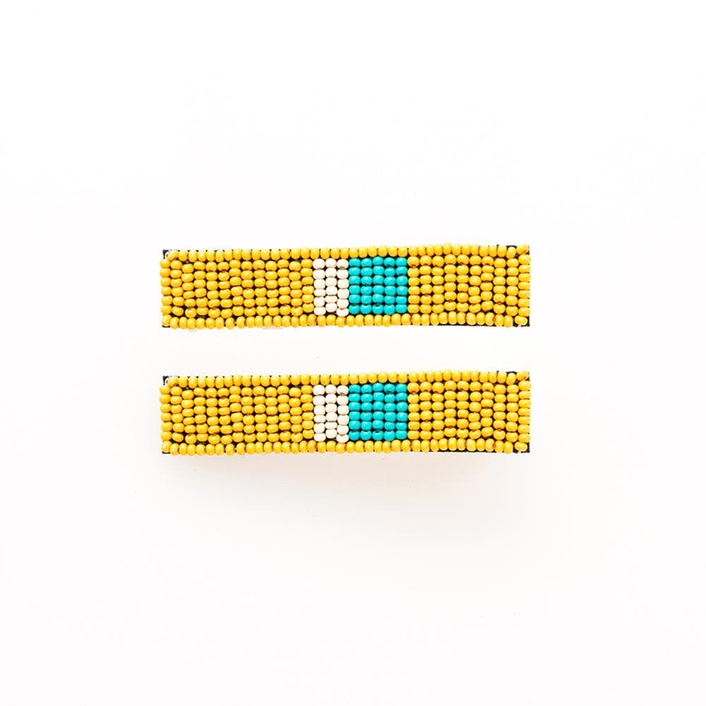 Anna Color Block Beaded 2 Pack Hair Clip Yellow Wholesale