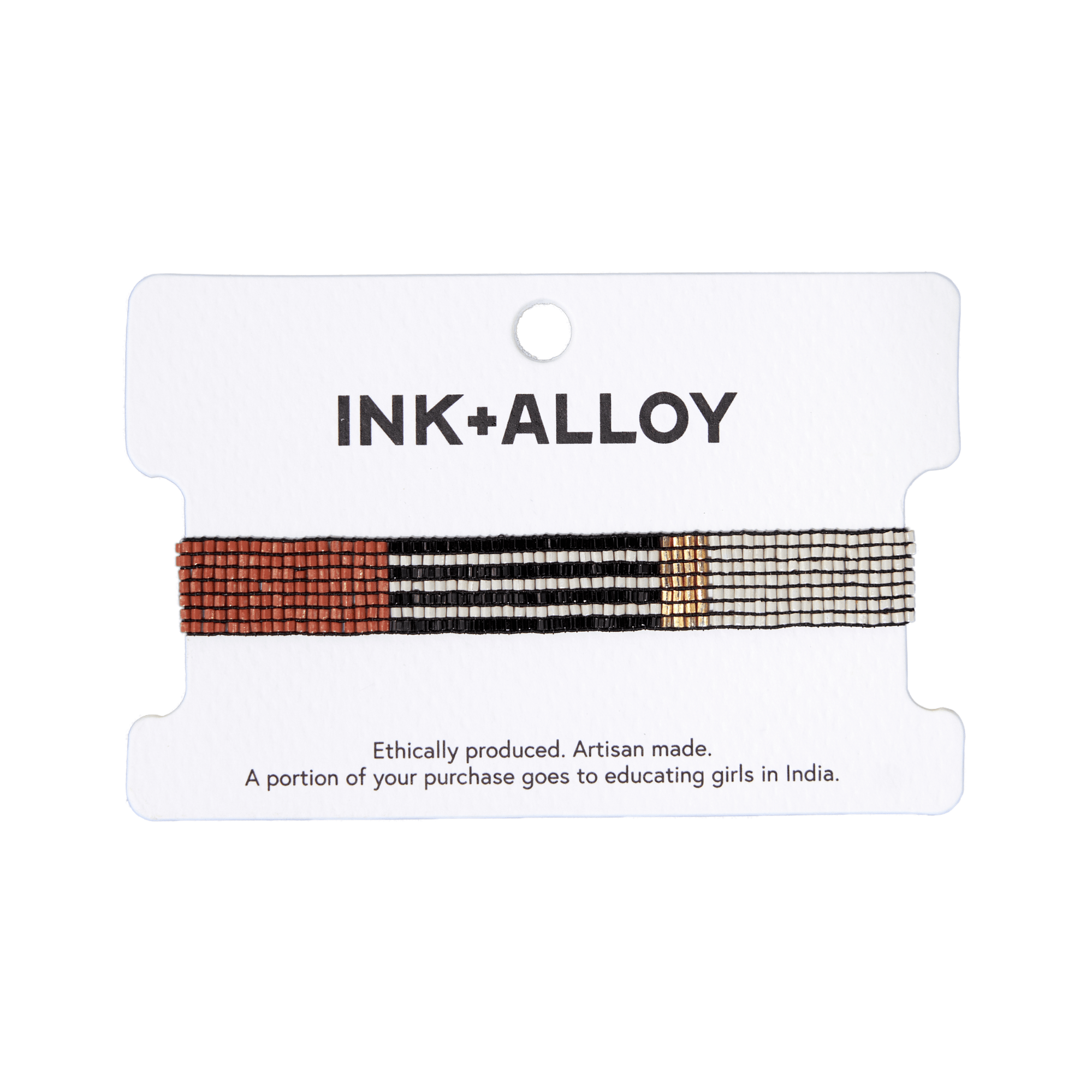Alex Color Block Striped Beaded Stretch Bracelet Rust Wholesale