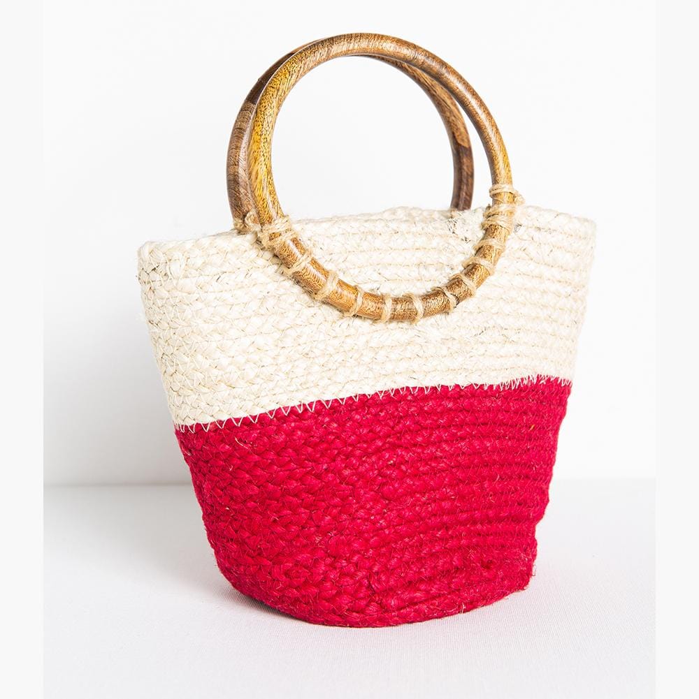 magenta color block jute bag 11.5" x 8.5" Wholesale