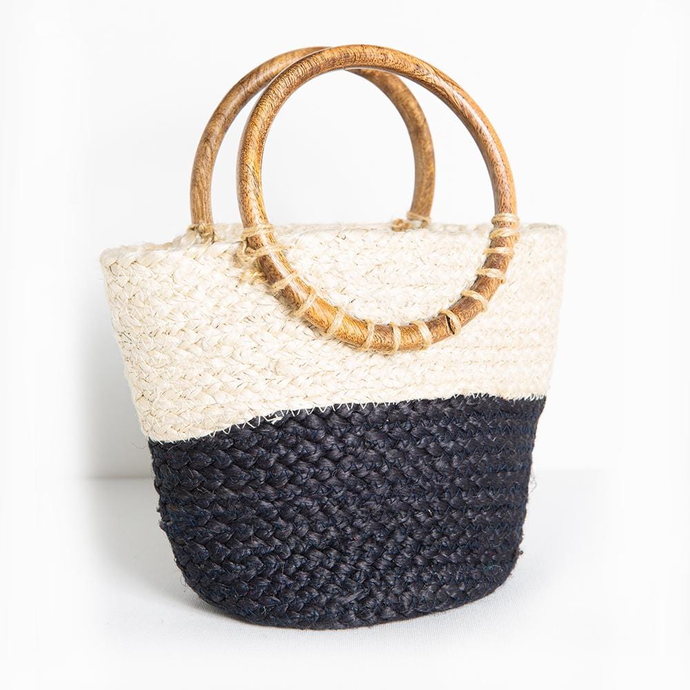 black color block jute bag  11.5" x 8.5"