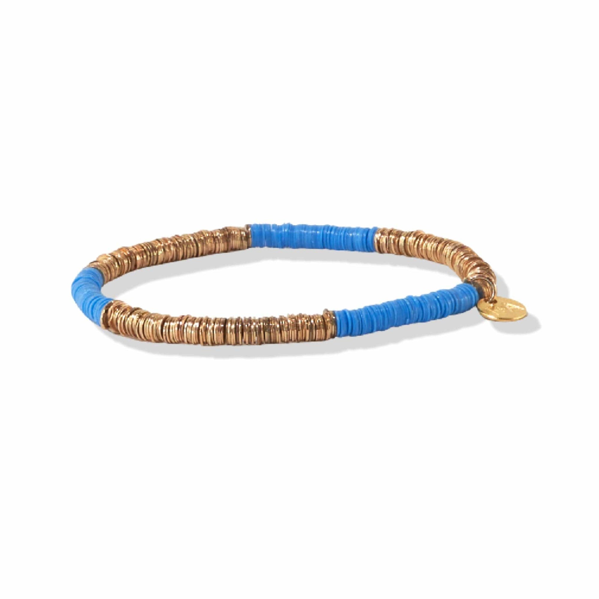 Grace Color Block Stretch Bracelet Light Blue and Gold Wholesale