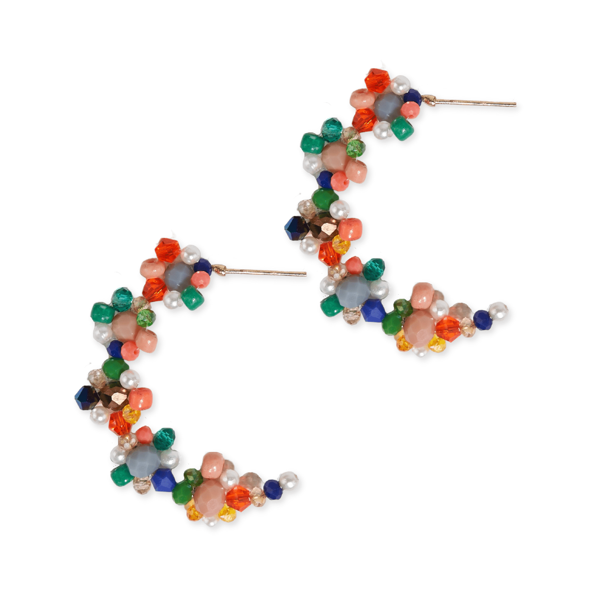 Virginia Multi Mixed Beaded Hoop Earrings Coral Multicolor Wholesale