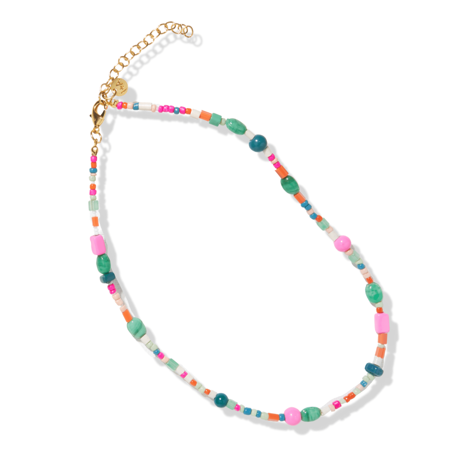 Lucy Multi Mix Short Beaded Necklace Pink and Green Wholesale