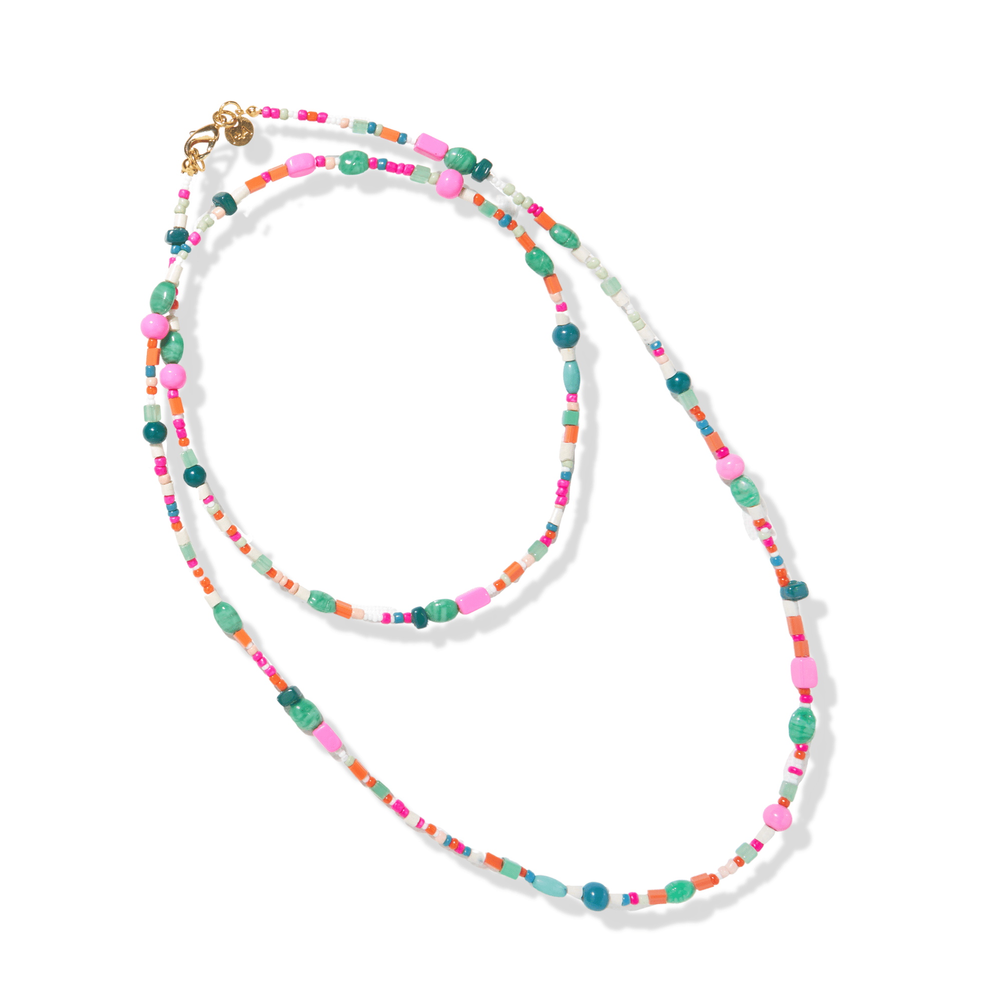 Lucy Multi Mix Long Beaded Necklace Pink and Green Wholesale