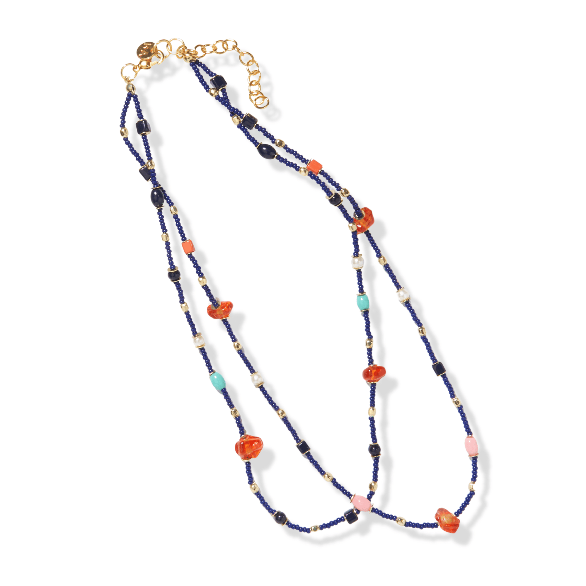 NAVY DOUBLE STRAND MIX BEAD NECKLACE WITH EXTENSION Wholesale