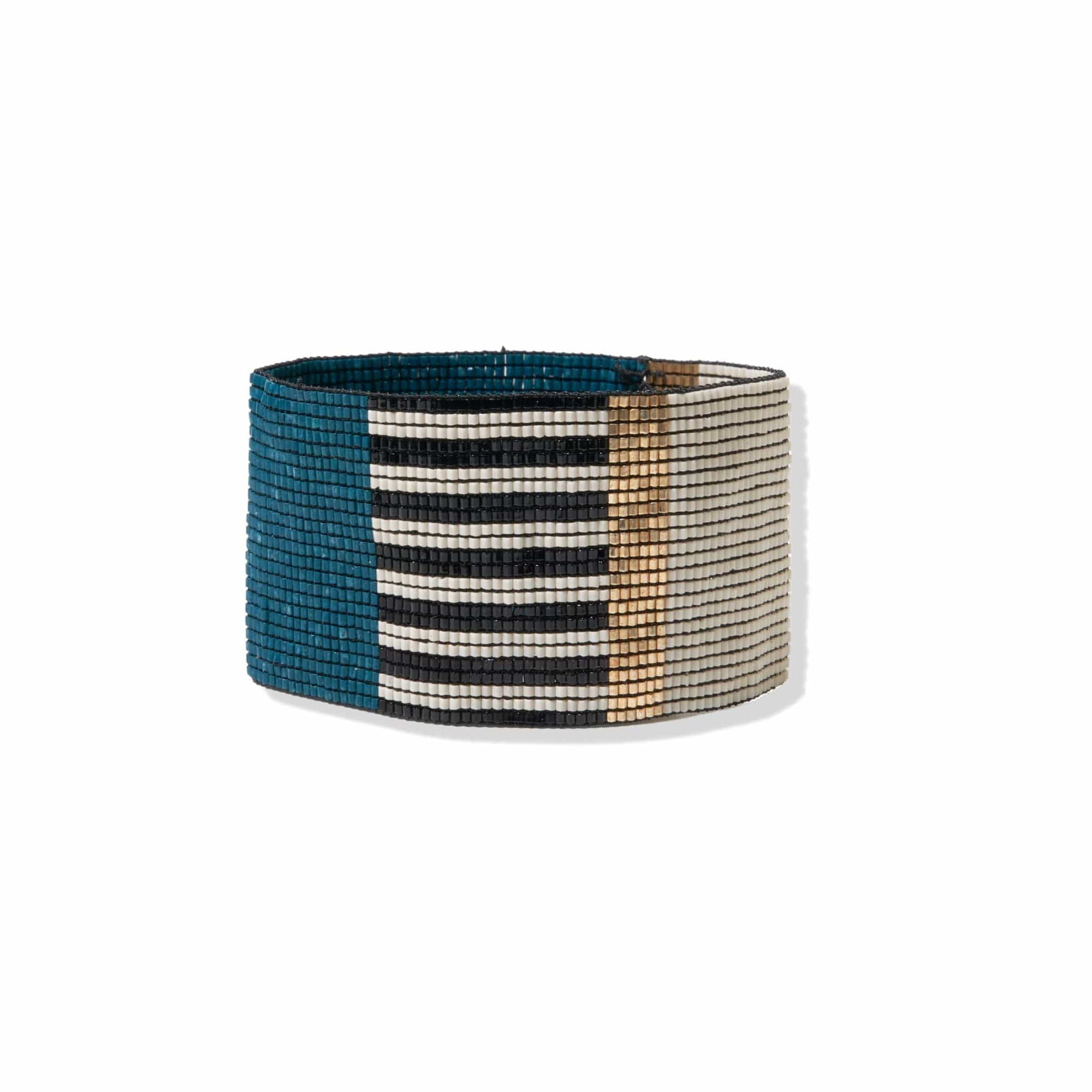 Brooklyn Color Block and Stripe Beaded Stretch Bracelet Peacock Wholesale