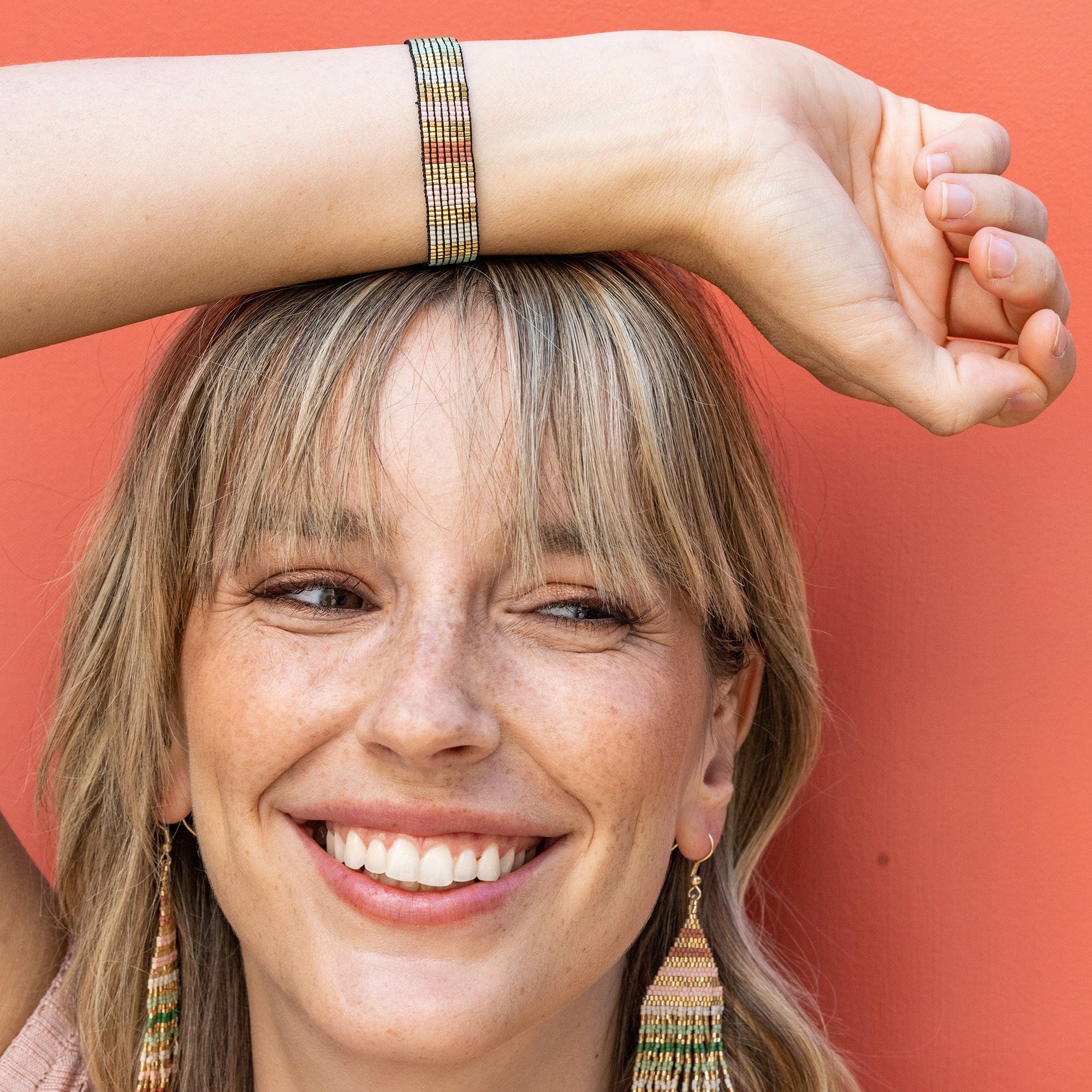 Alex Vertical Lines Beaded Stretch Bracelet Desert Wholesale