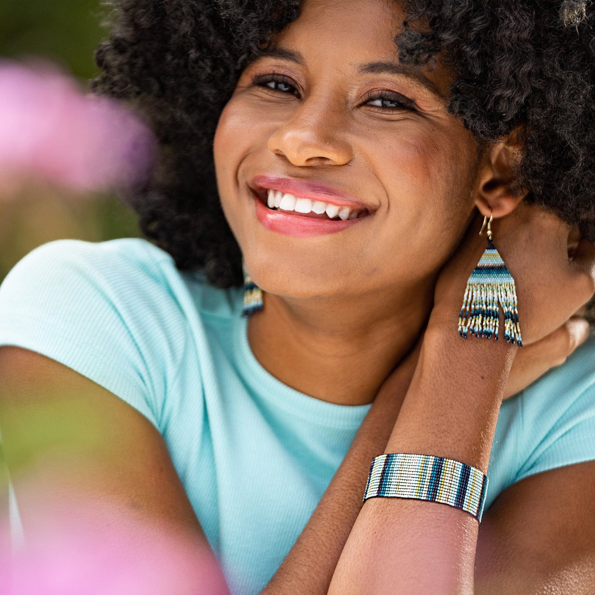 Kenzie Vertical Stripes Beaded Stretch Bracelet Blue Wholesale