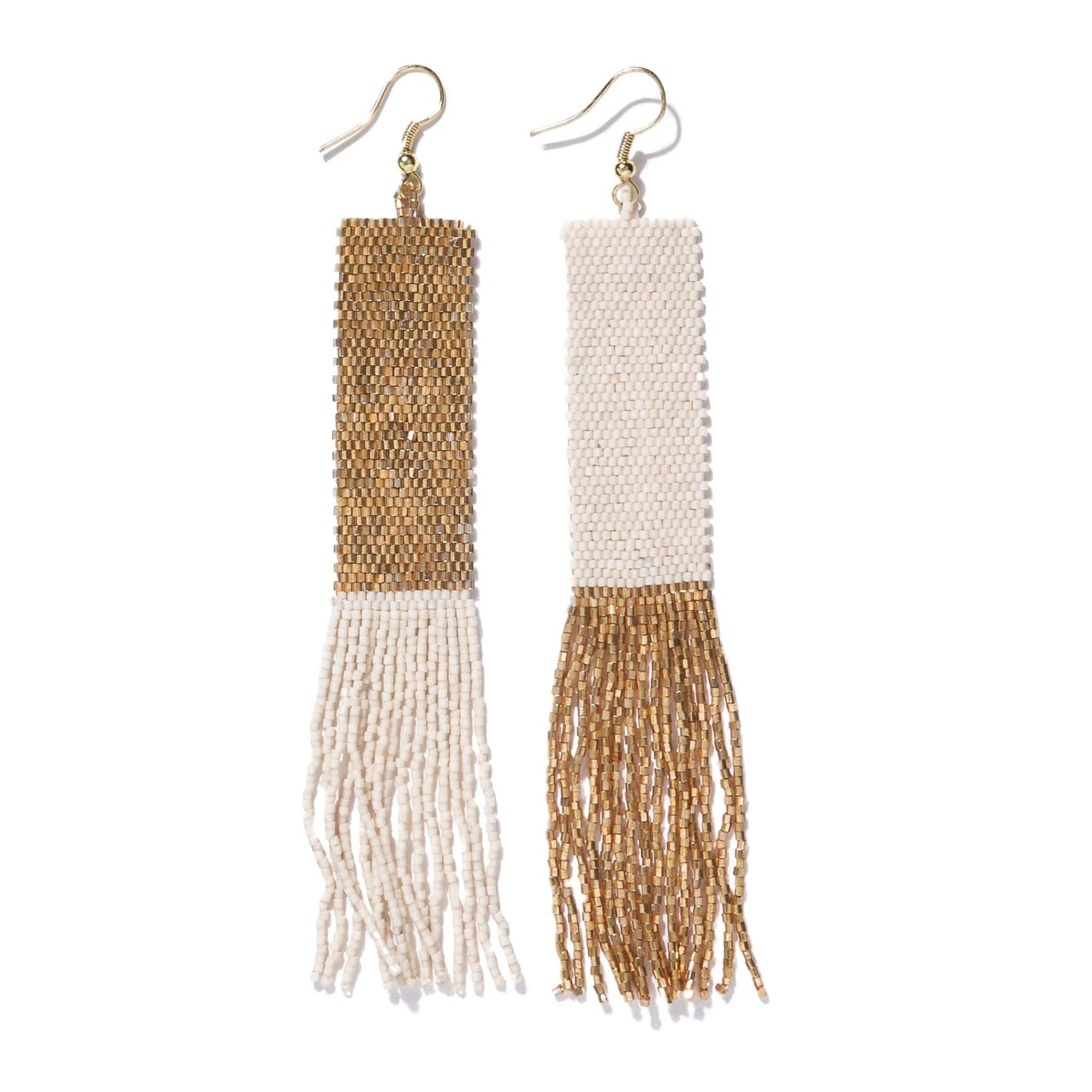 Diana Mirror Image Beaded Fringe Earrings Gold Wholesale