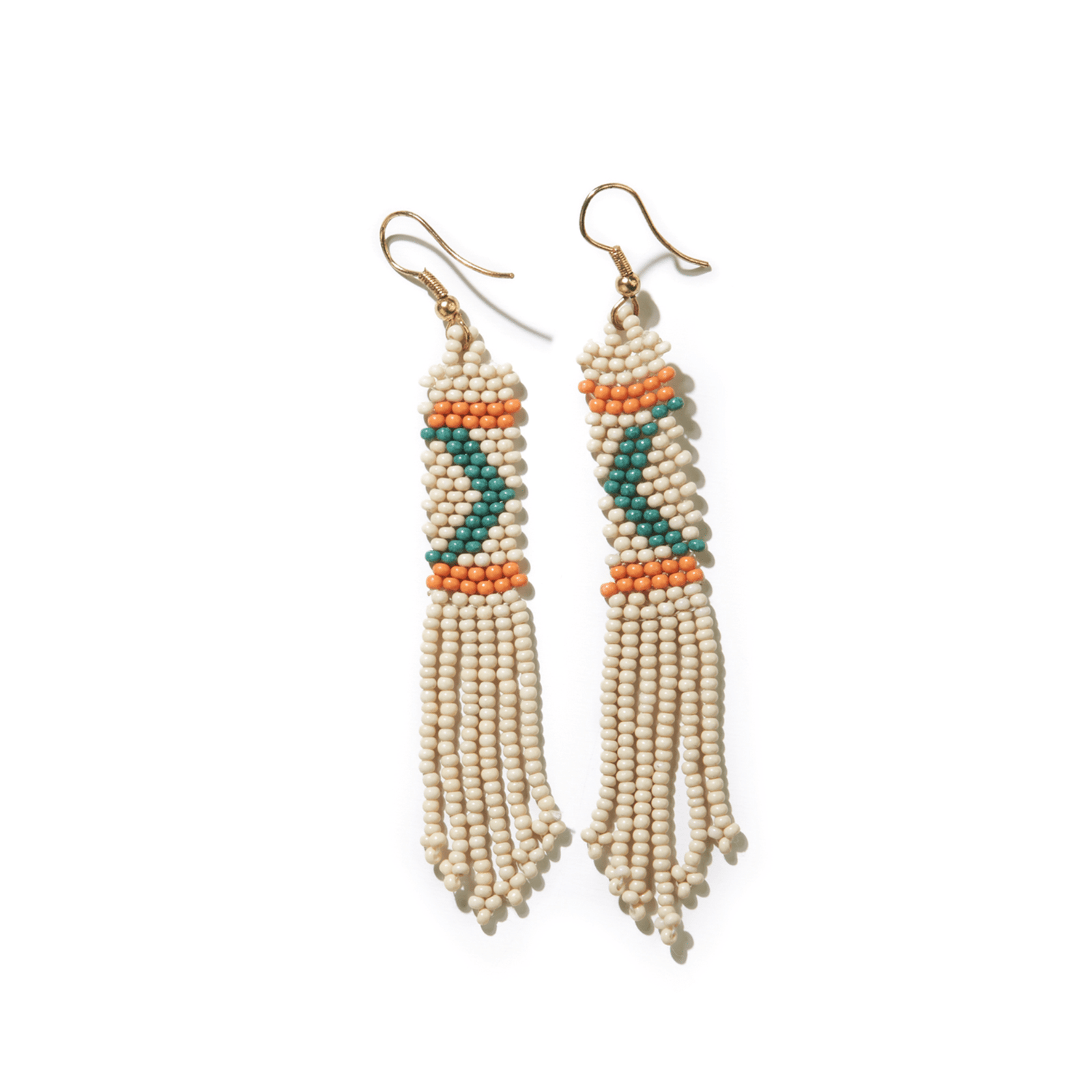 Emma Stripe and Angle Beaded Fringe Earrings Cream Wholesale