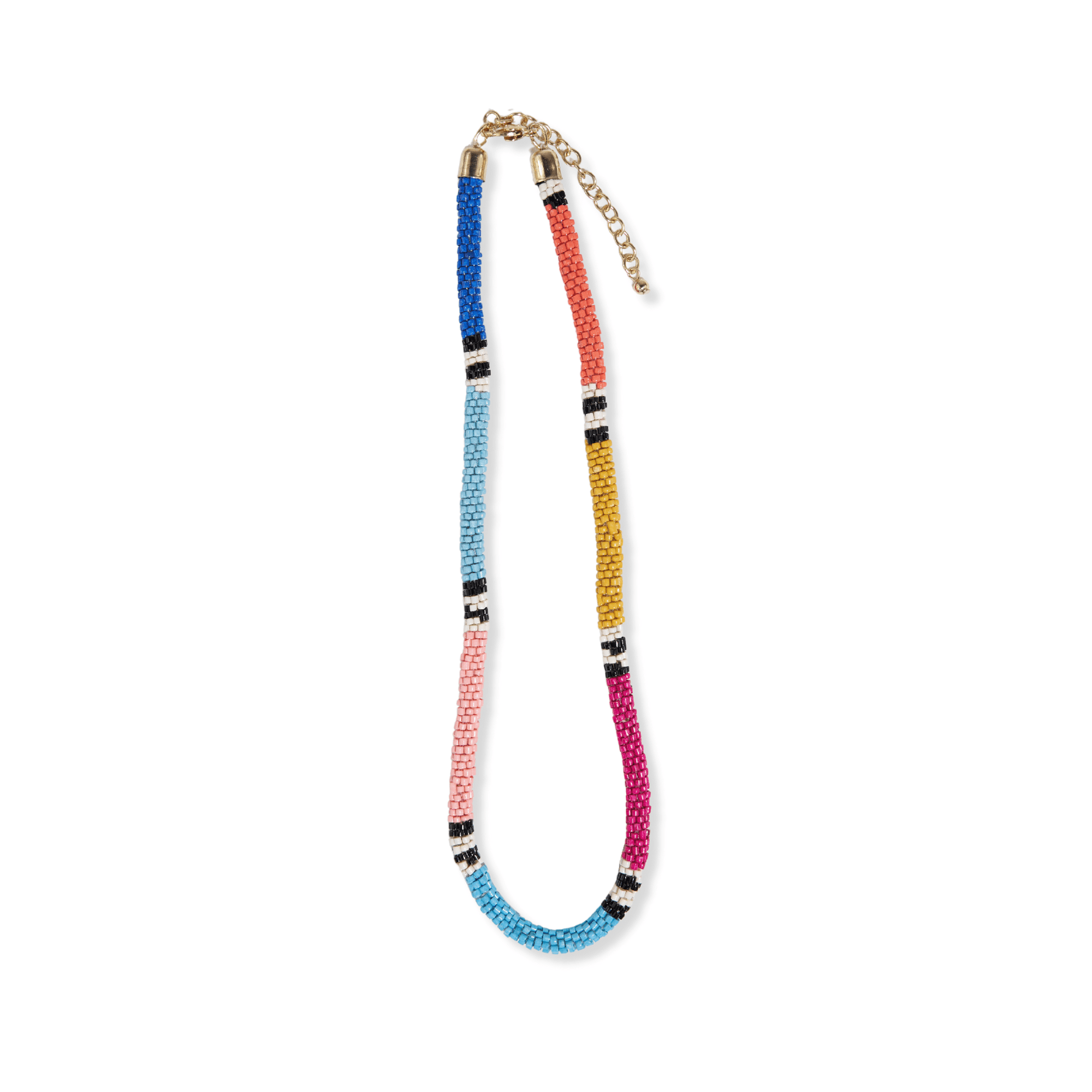 Maria Color Block and Stripe Beaded Rope Necklace Rainbow Wholesale