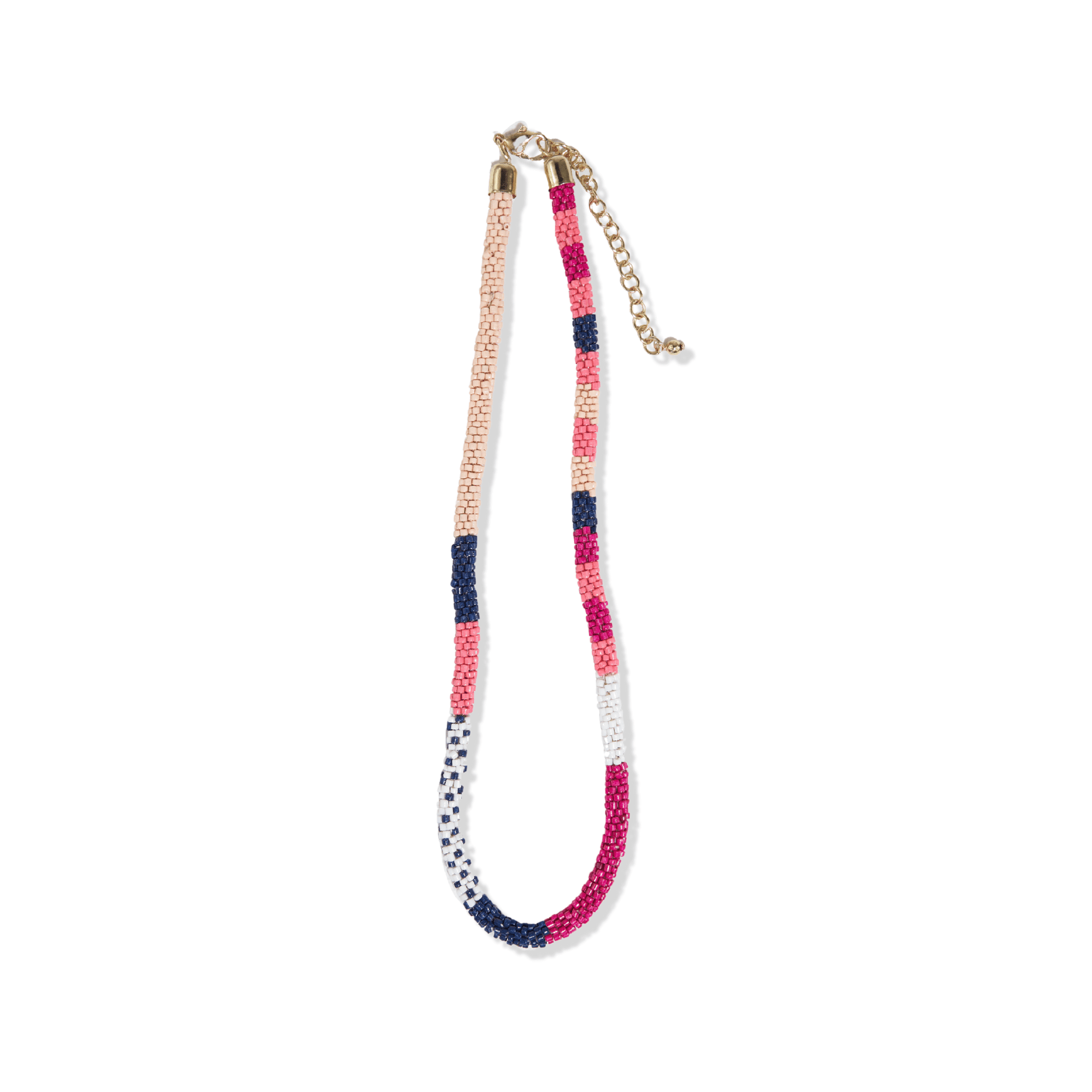Maria Stripe and Dot Beaded Rope Necklace Pink and Navy Wholesale