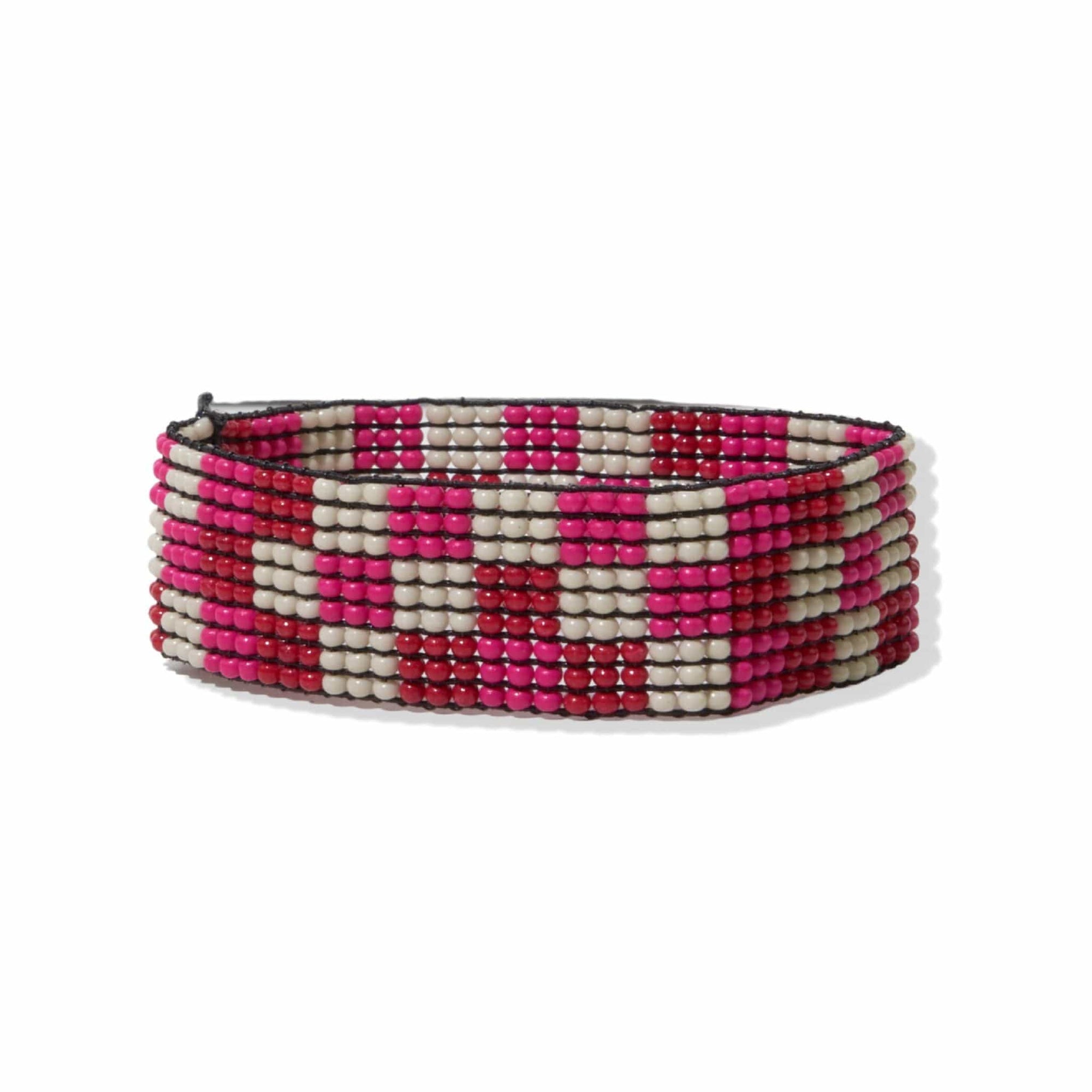 Lane Checkered Beaded Stretch Bracelet Hot Pink Wholesale