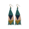 Lennon Two Color Triangles Beaded Fringe Earrings Teal Wholesale