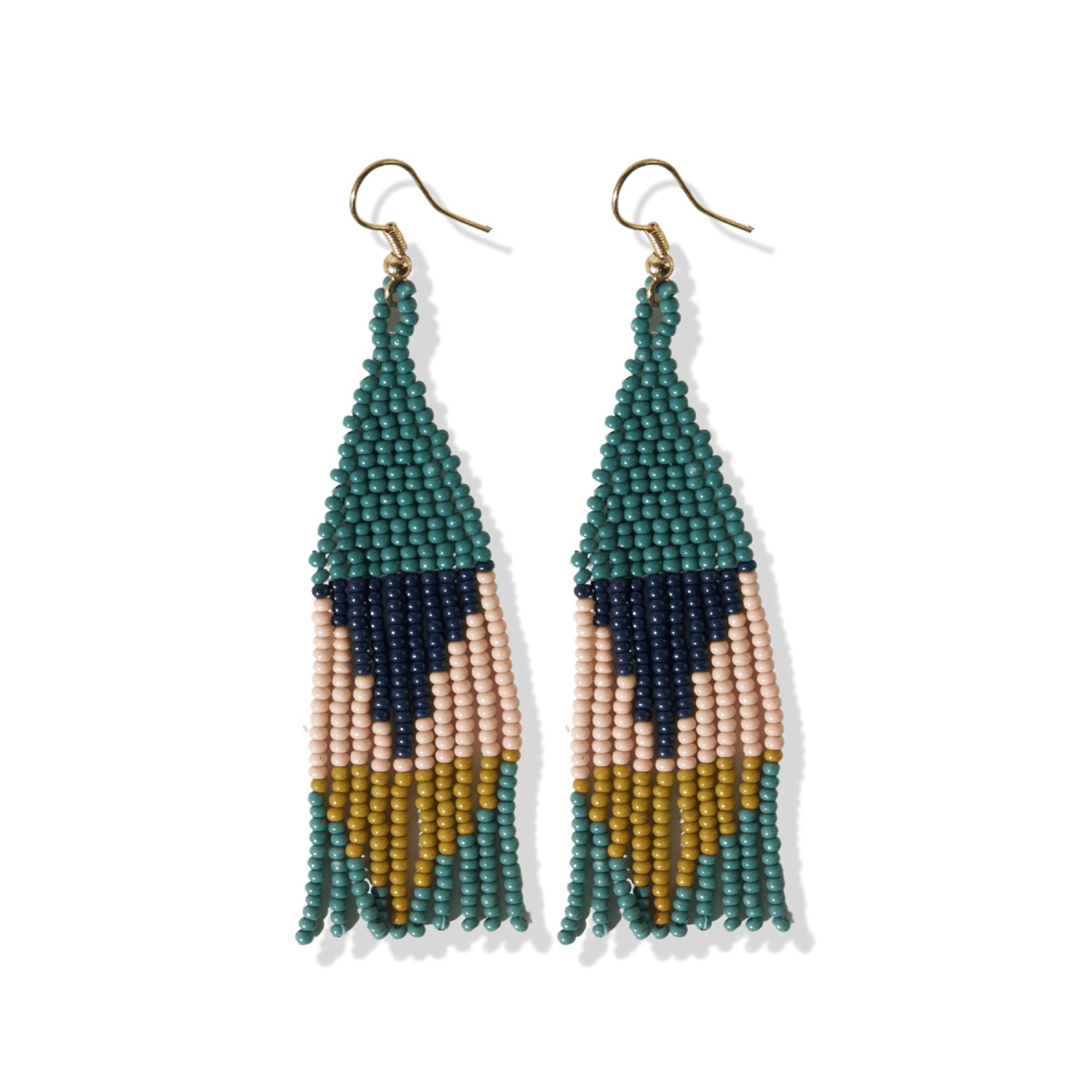 Lennon Two Color Triangles Beaded Fringe Earrings Teal Wholesale