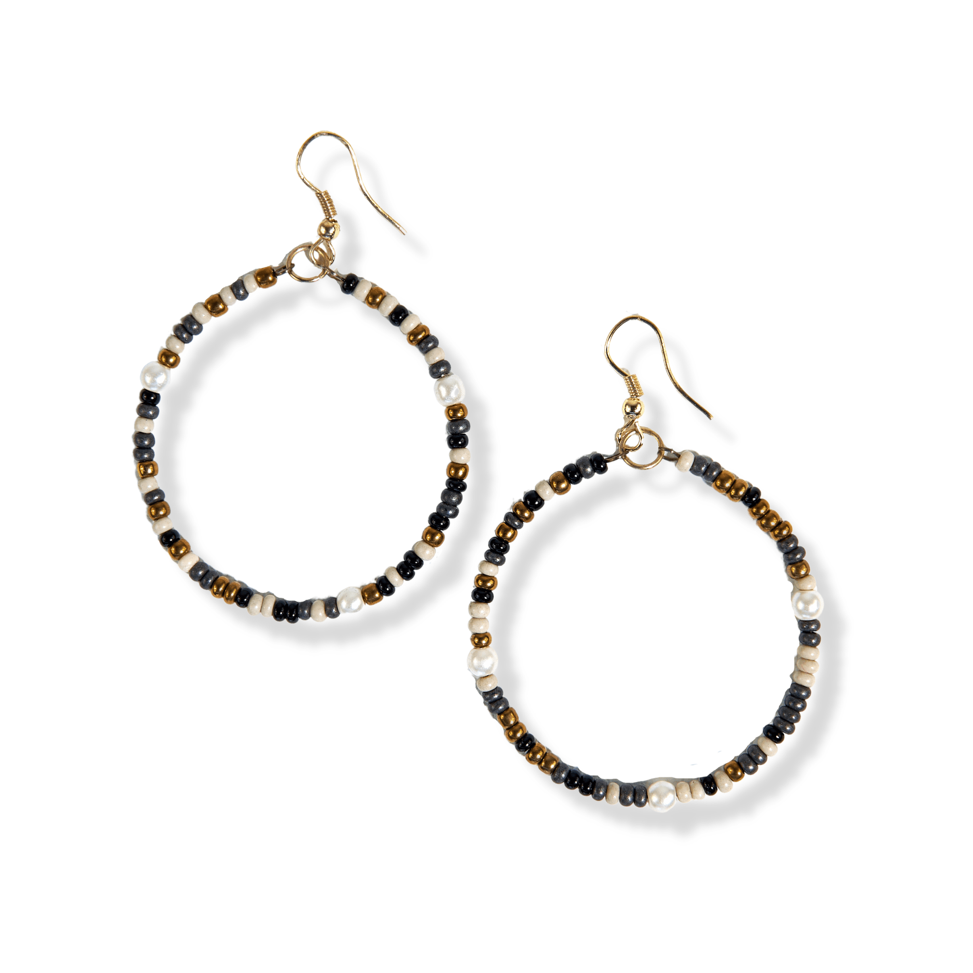 Lucille Confetti Beaded Hoop Earrings Black Wholesale