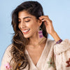 Allison Check Stripe Beaded Fringe Earrings Lilac Wholesale